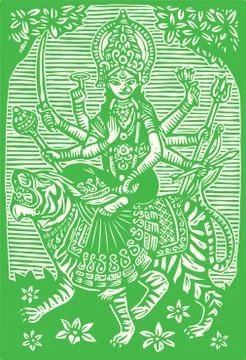 Sketch of Goddess Durga Maa or Kali Mata Editable Outline Illustration イラスト素材