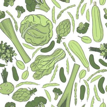 Sketch green vegetables. Vector  pattern. Stock Illustration