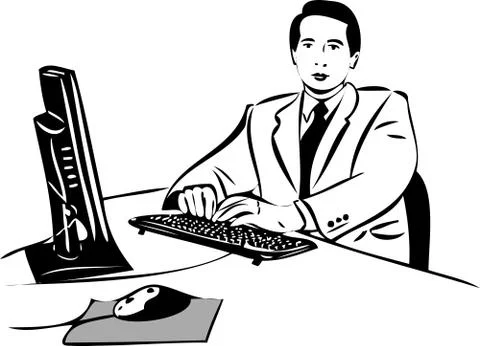 A sketch of a guy working at the computer Stock Illustration