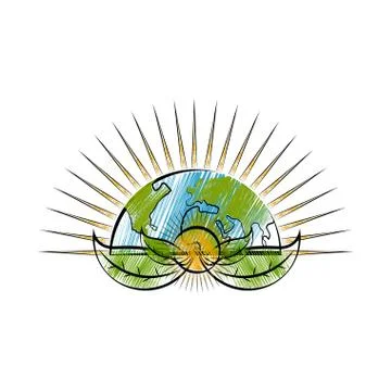 House with plants and tree in half earth globe icon in line art. 24374005  Vector Art at Vecteezy