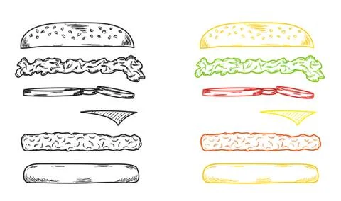 Sketch of the hamburger Illustrazione stock