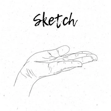Sketch hand begging hands. Vector line illustration Stock Illustration
