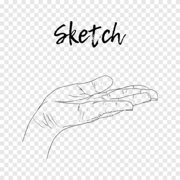 Sketch hand begging hands. Vector line illustration Stock Illustration