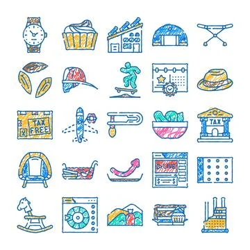 Sketch hand drawn icons set, lifestyle concept Ilustración de archivo