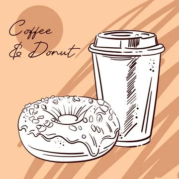 Sketch hand drawn vector illustration of takeaway disposable Coffee paper cup Stock Illustration