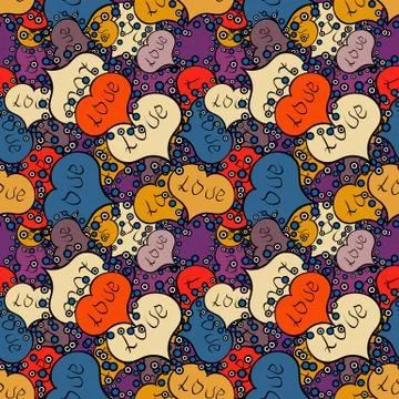 Sketch heart elements on black, beige and blue colors. Valentine':s day. Wrappin Stock Illustration
