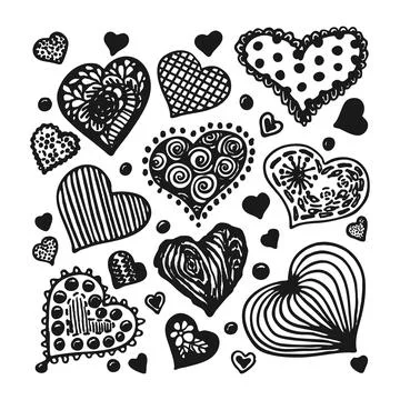 Sketch hearts set. Romantic pattern. Hand drawn vector illustration. Stock Illustration