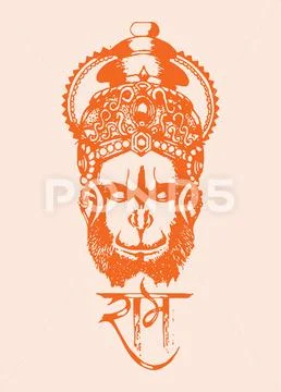 Sketch of Hindu God Lord Hanuman silhouette and outline editable ...