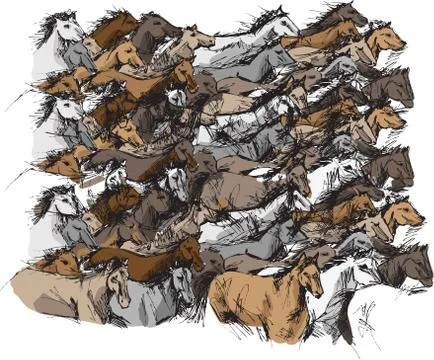 Sketch of horses running Stock Illustration