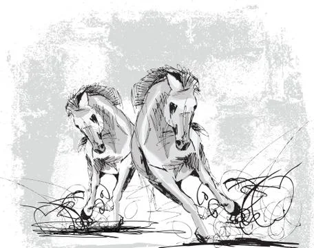 Sketch of horses running Stock Illustration