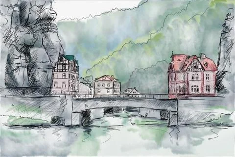 Sketch of hrensko Illustrazione stock