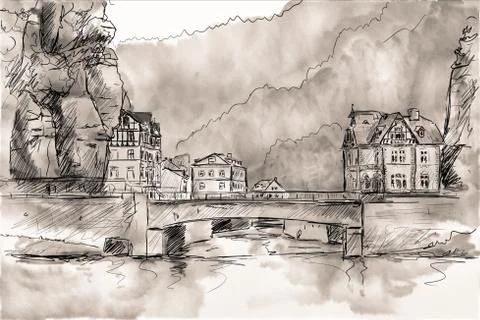 Sketch of hrensko Illustrazione stock