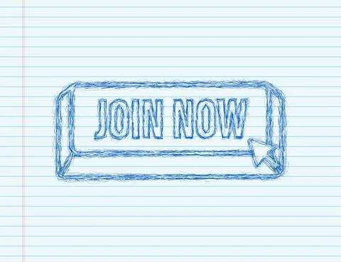 Sketch icon with red join now button on white background for banner design 스톡 일러스트