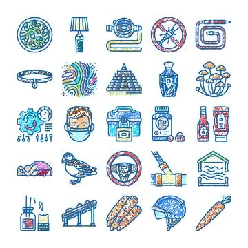 Sketch icons collection representing various objects and concepts 스톡 일러스트