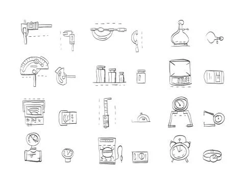 Sketch icons vector collection for metrology Stock Illustration
