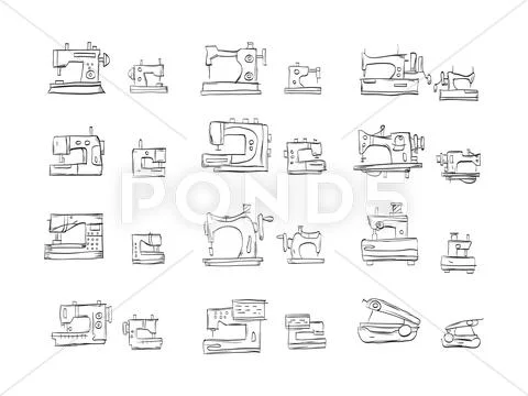 Sketch icons vector collection for sewing machine Stock Illustrationen