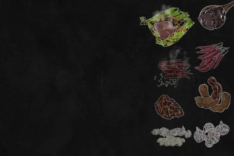Sketch of ingredient of Thai Chilli Pepper Sauce 库存插图
