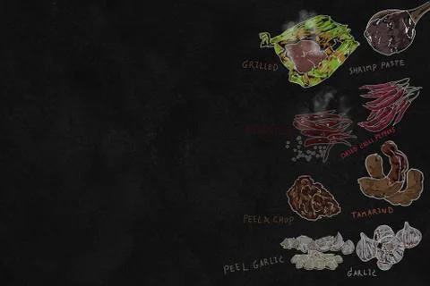 Sketch of ingredient of Thai Chilli Pepper Sauce 库存插图