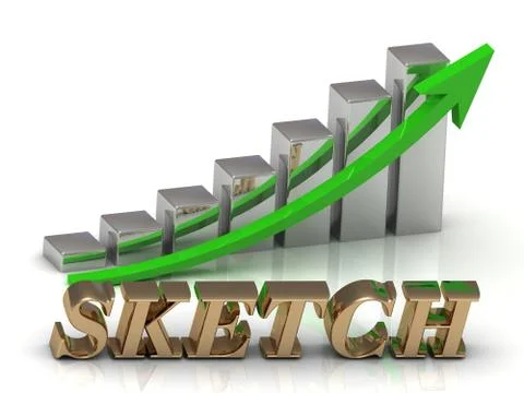 SKETCH- inscription of gold letters and Graphic growth and gold arrows on whi Stock Illustration