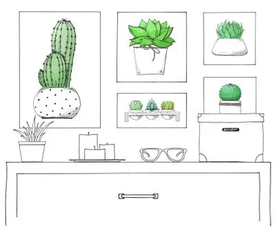 Sketch of the interior. Stock Illustration