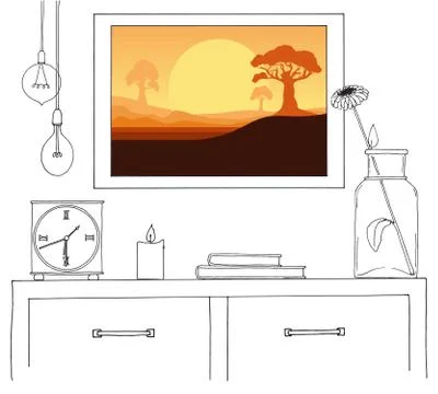 Sketch of the interior. Stock Illustration