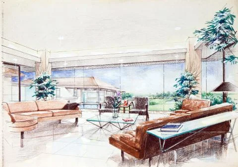 Sketch of an interior living room Stock-Illustration