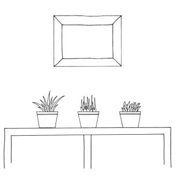 Sketch of the interior. Table, bedside table, shelf Stock Illustration