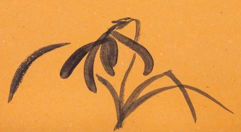 Sketch of iris flower on orange colored paper Stock Illustration