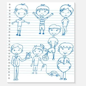 Sketch kids on a notebook Stock Illustration
