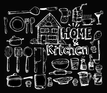 Sketch Kitchen elements doodle Stock Illustration