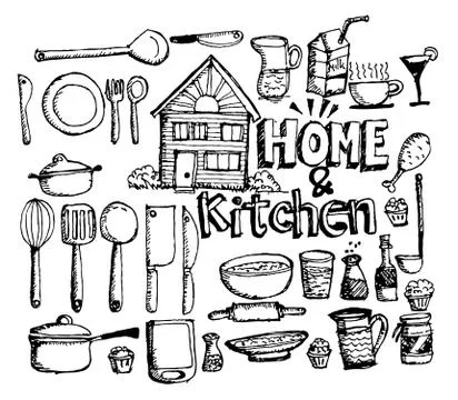 Sketch Kitchen elements doodle Stock Illustration
