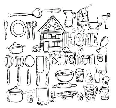 Sketch Kitchen elements doodle Stock Illustration