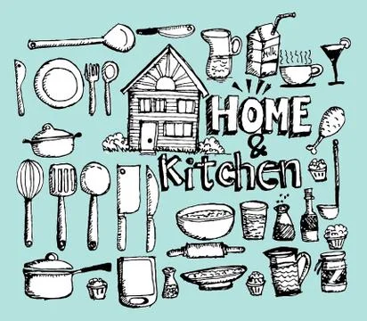 Sketch Kitchen elements doodle Stock Illustration
