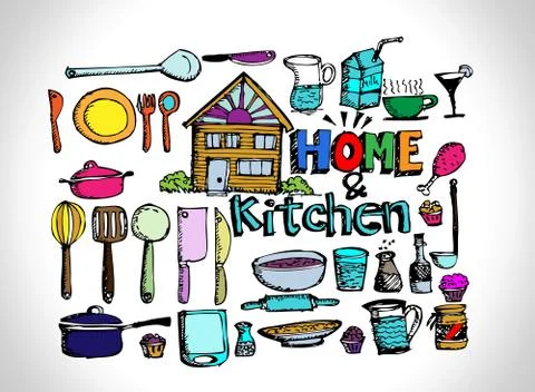 Sketch Kitchen elements doodle Stock Illustration