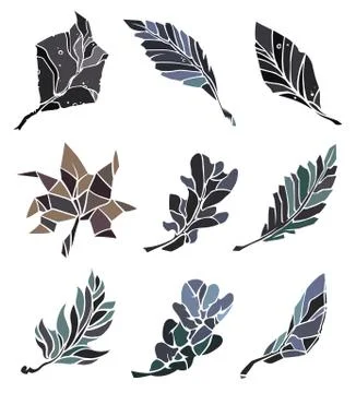 Sketch leaves elements set Stock Illustration