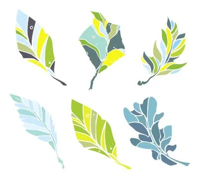 Sketch leaves elements set Stock Illustration