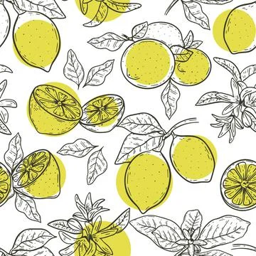 Sketch lemons seamless pattern Stock Illustration
