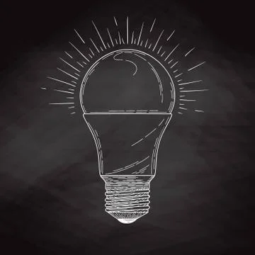 Sketch lightbulb isolated on a blackboard. Vector Stock Illustration