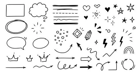 Sketch line arrow element, star, heart shape. Hand drawn doodle sketch style Stock Illustration