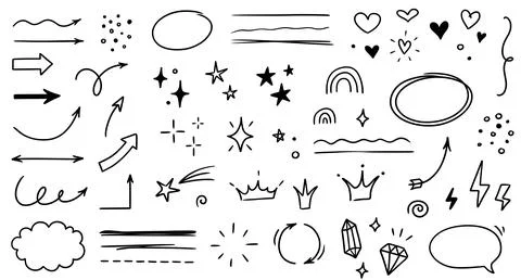 Sketch line arrow element, star, heart shape. Hand drawn doodle sketch style Stock Illustration