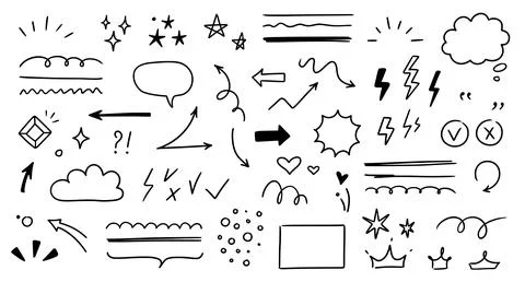 Sketch line arrow element, star, heart shape. Hand drawn doodle sketch style Stock Illustration