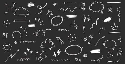 Sketch line cute star element, arrow, heart shape. Hand drawn doodle sketch Stock Illustration