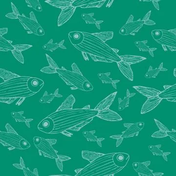 Sketch liner fish pattern contour cyan on aquamarine Stock Illustration