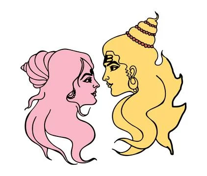 Sketch of Lord Shiva design elements outline editable illustration Stock Illustration