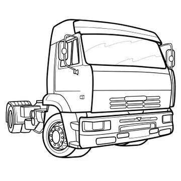 Sketch of a lorry only cabin without cargo, coloring, isolated object on a wh Illustrazione stock