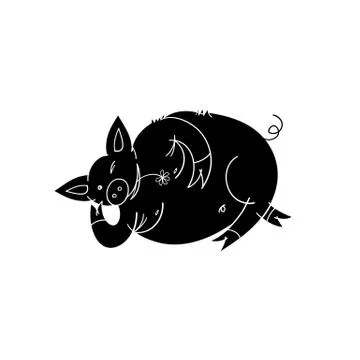 Sketch with a lying pig. Stock Illustration