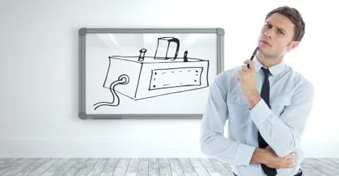 Sketch of machine and man thinking Stock Photos