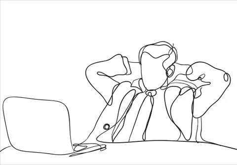 Sketch of man with computer. Stock Illustration