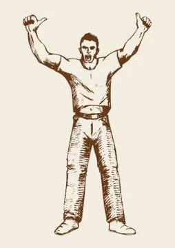 Sketch Of A Man Doing Thumbs Up Stock Illustration