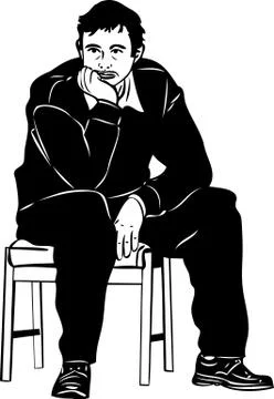 A sketch of a man thought sitting on a stool Stock Illustration